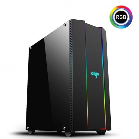 Case Atx Tower Aigo F10 Black 0.6MM SPCC 4*USB3.0/2.0 2*Strip Rainbow Side Glass