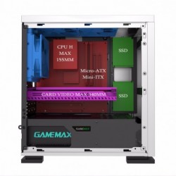 Case Micro Atx GameMax Mini Tower Expedition White 0.6mm SPCC 3*Usb3.0/2.0 1*Fan 15 Led Blu Pannello Laterale Full Plexiglass